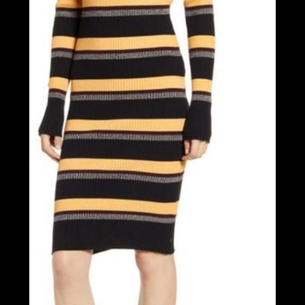 SCOTCH& SODAY STRIPE RIB LONG SLEEVE DRESS